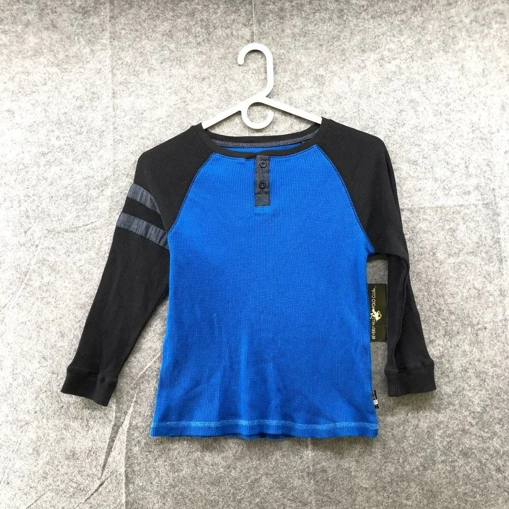 NWT Beverly Hills Polo Club Boys Size L (7) Blue Long Sleeve Henley‎ Shirt